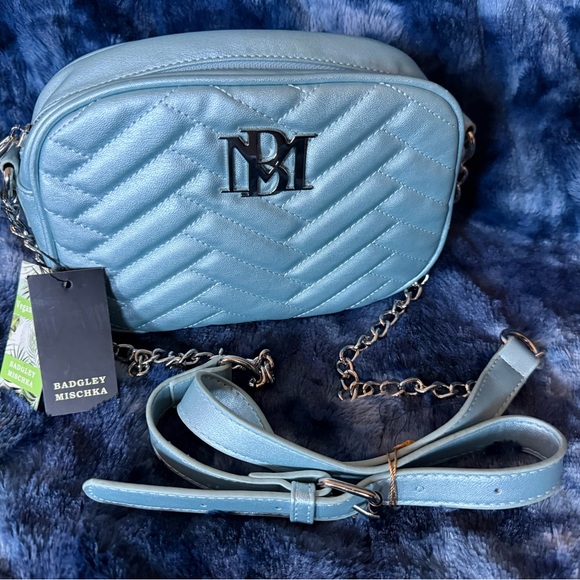 Badgley Mischka Handbags - Badgley Mischka Light Metalic Blue Quilted Crossbody Bag